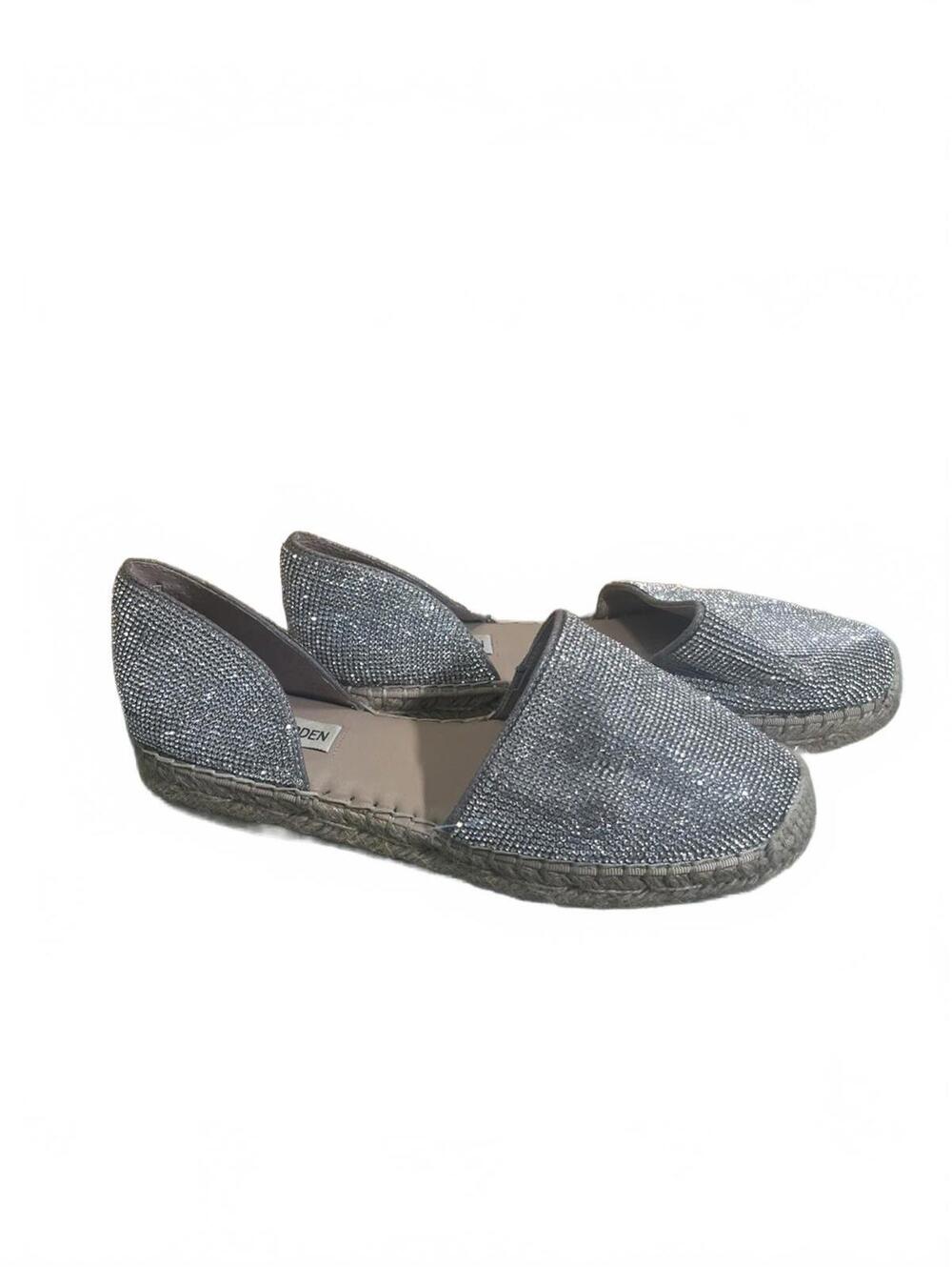 Steve Madden Amethyst Rhinestone Espadrille Flats Silver Sparkle Size 8.5 M